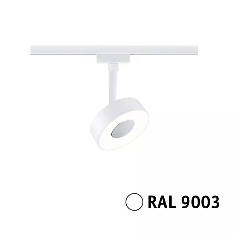 Foco circular para riel URail, 180 lm, 5 W, 3000 K, regulable, 230 V, color blanco señal.