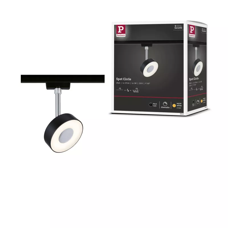 URail Track spotlight Circle 200lm 5W 2700K dimmable 230V Matt black