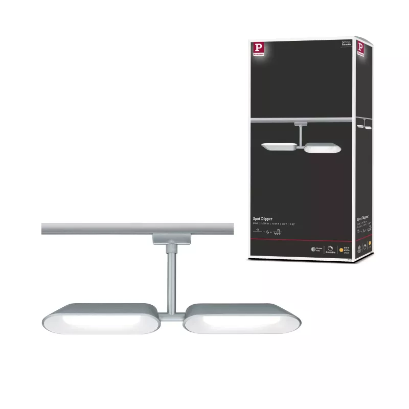 URail Track spotlight Dipper Individual spotlight 2x650lm 2x8W 2700K dimmable 230V Matt chrome, White