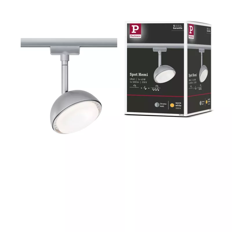 URail Spot sur rail Hemi Spot individuel 425lm 4,9W 3000K 230V Chrome mat