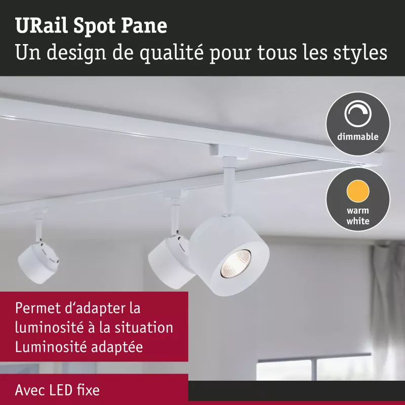 URail Spot sur rail Pane 650lm 7,4W 3000K gradable 230V Blanc signal