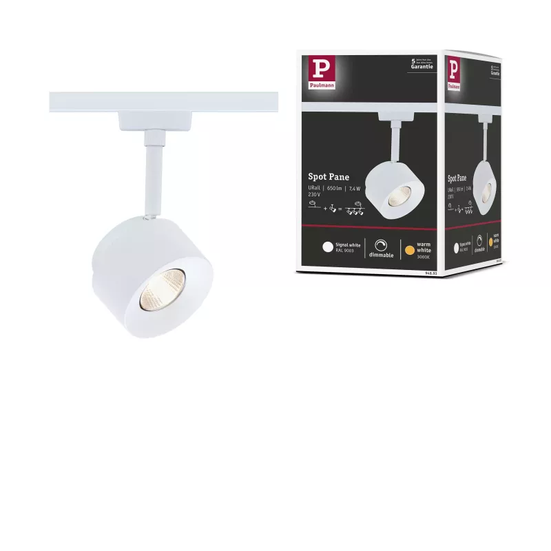 URail Spot sur rail Pane 650lm 7,4W 3000K gradable 230V Blanc signal