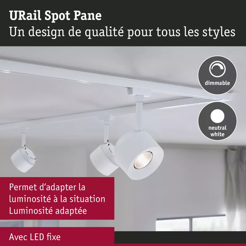 Foco para riel URail, panel de 680 lm, 7,4 W, 4000 K, regulable, 230 V, color blanco señal.