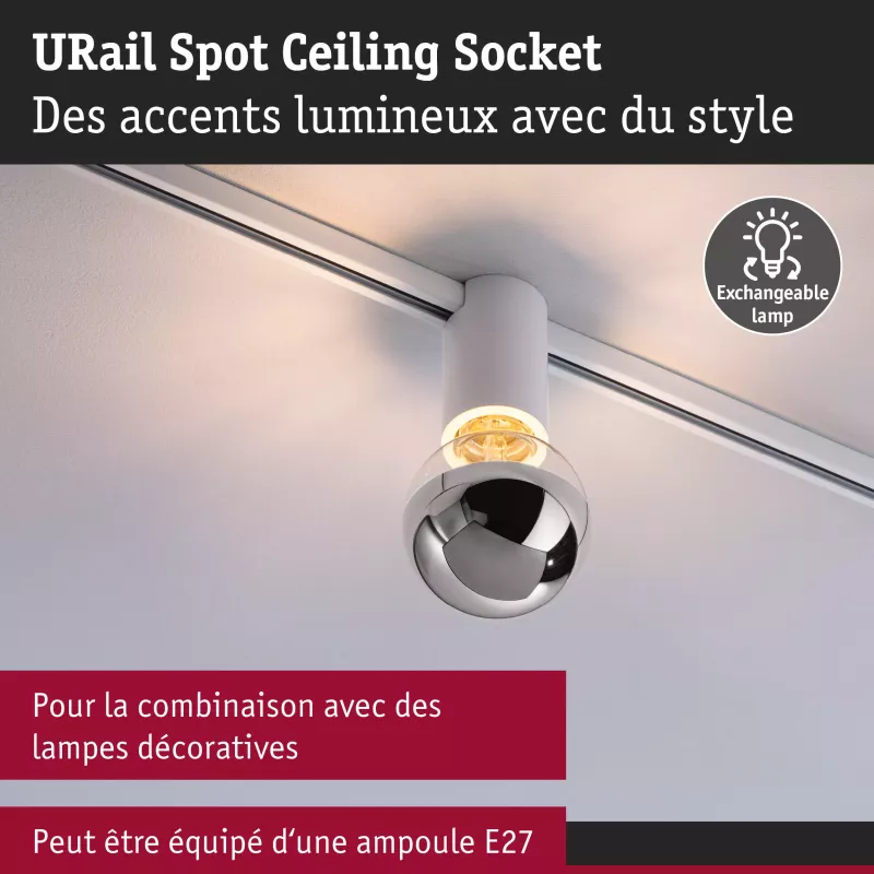 URail Spot sur rail Socket E27 max. 20W gradable 230V Blanc signal