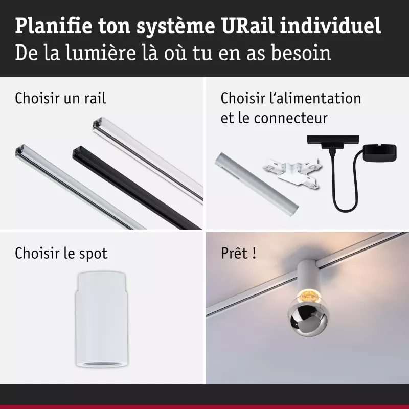 URail Spot sur rail Socket E27 max. 20W gradable 230V Blanc signal