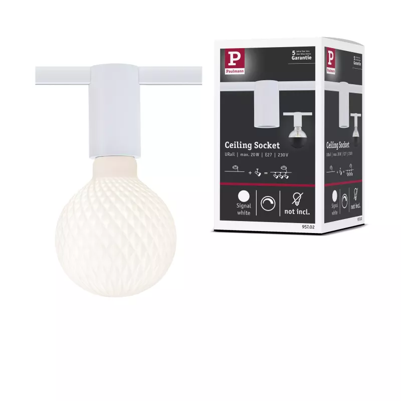 Foco para carril URail, casquillo E27, máx. 20 W, regulable, 230 V, luz blanca.