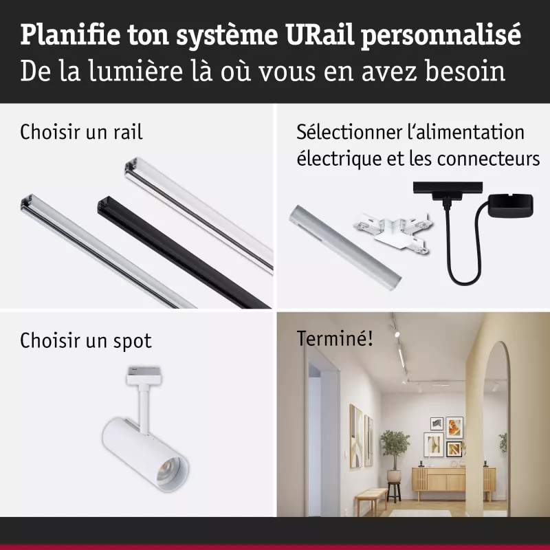 URail Spot sur rail Theron Spot individuel 1100lm 11W 4000K gradable 230V