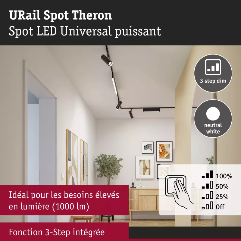 URail Spot sur rail Theron Spot individuel 1100lm 11W 4000K gradable 230V