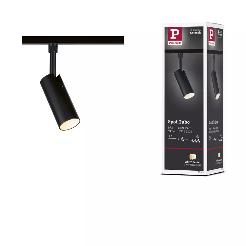 URail Spot sur rail Tubo Spot individuel 200lm 4W 2700 - 4000K 230V Noir mat