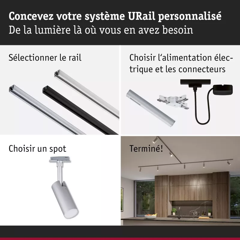 URail Track spotlight Tubo Individual spotlight 300lm 4W 2700 - 4000K 230V Matt chrome