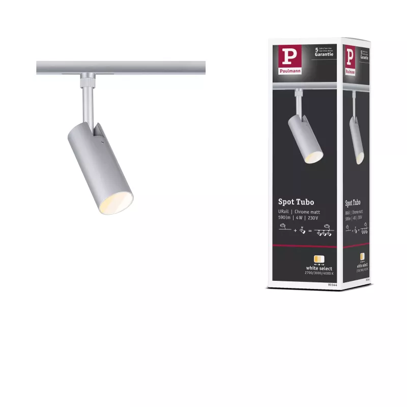 URail Spot sur rail Tubo Spot individuel 300lm 4W 2700 - 4000K 230V Chrome mat