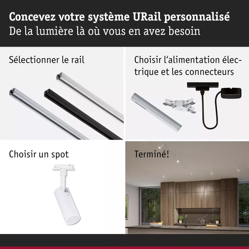 URail Spot sur rail Tubo Spot individuel 320lm 4W 2700 - 4000K 230V Blanc signal