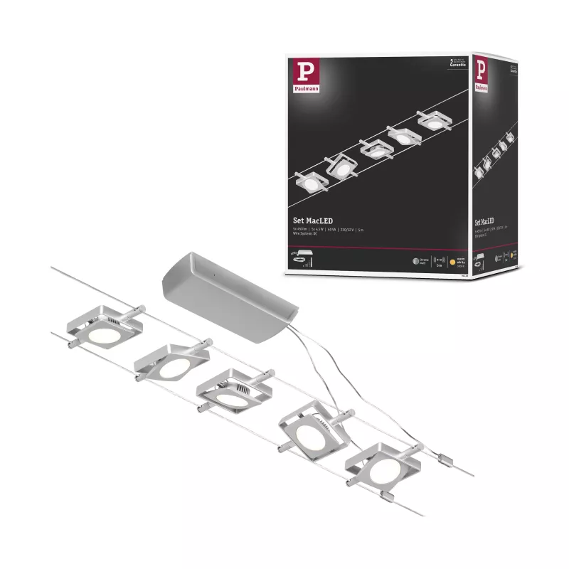 CorDuo Système sur câbles LED MacLED Kit de base 5x250lm 5x4,5W 3000K 230/12V PAULMANN 40 - Cimaise Tableau 