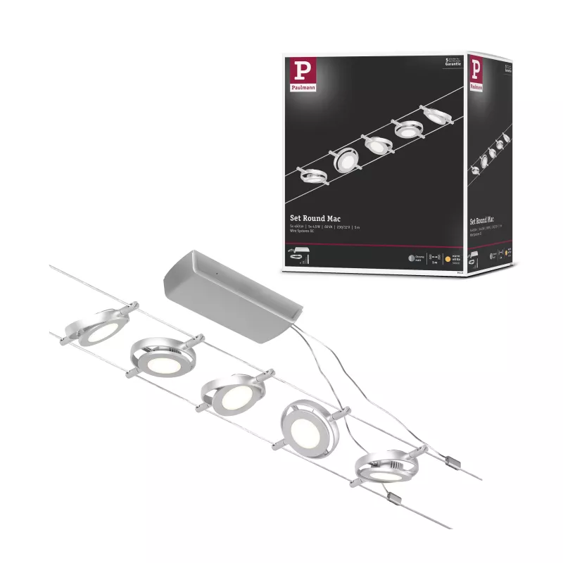 CorDuo Système sur câbles LED RoundMac Kit de base 5x200lm 5x4,5W 3000K 230/12V