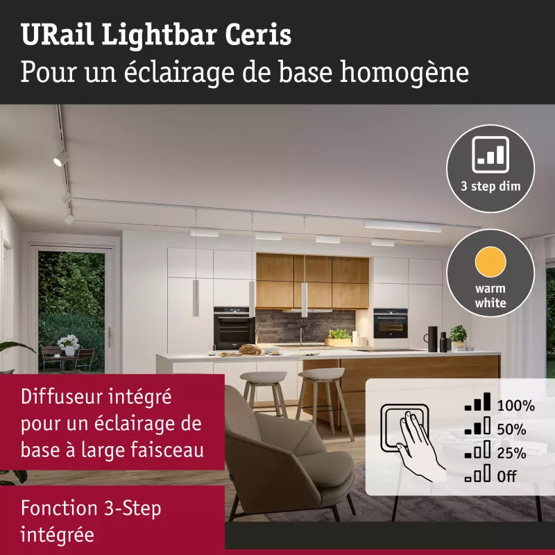 Barra de luces URail 3-Step-Dim Ceris 800lm 9,5W 3000K regulable 230V