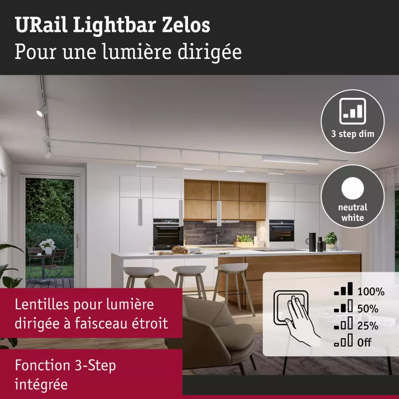 URail Lightbar 3-Step-Dim Zelos 1100lm 10W 4000K gradable 230V PAULMANN 29 - Cimaise Tableau 