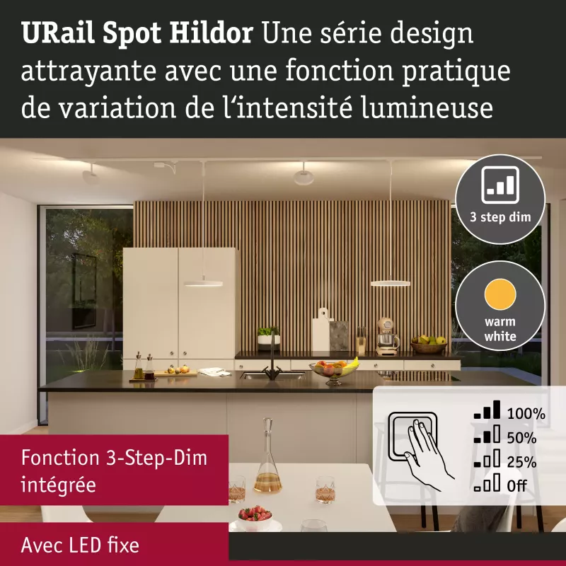 Foco para riel URail, atenuación en 3 pasos, Hildor, 850 lm, 15 W, 3000 K, regulable, 230 V PAULMANN 53 - Cimaise Tableau 