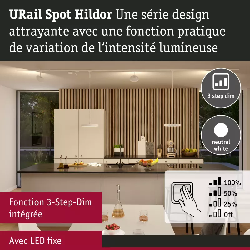 URail Schienenstrahler, 3-stufig dimmbar, Hildor, 850 lm, 15 W, 4000 K, 230 V