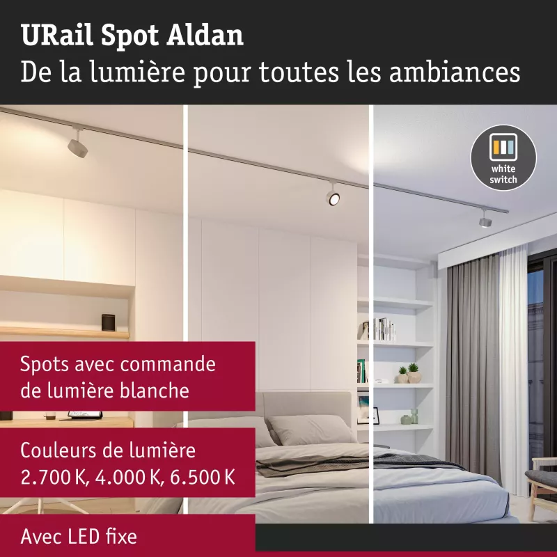 Foco para riel URail Foco individual Aldan 500lm 8W Blanco Interruptor 230V PAULMANN 44 - Cimaise Tableau 