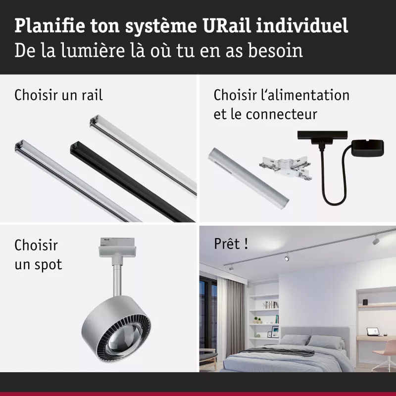 URail Spot sur rail Aldan Spot individuel 500lm 8W White Switch 230V PAULMANN 46 - Cimaise Tableau 