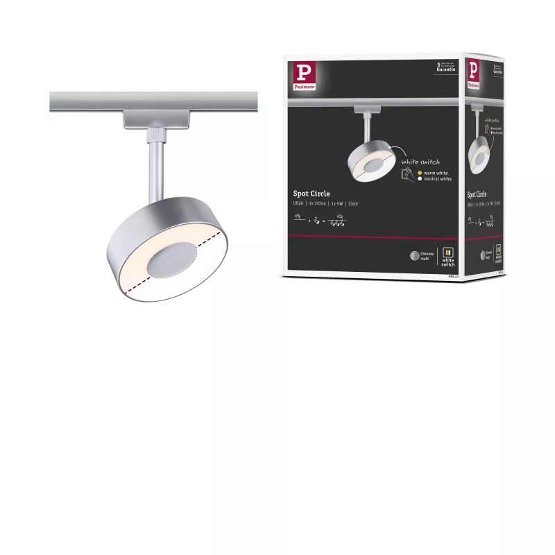 URail Track spotlight Circle 200lm 5W White Switch 230V