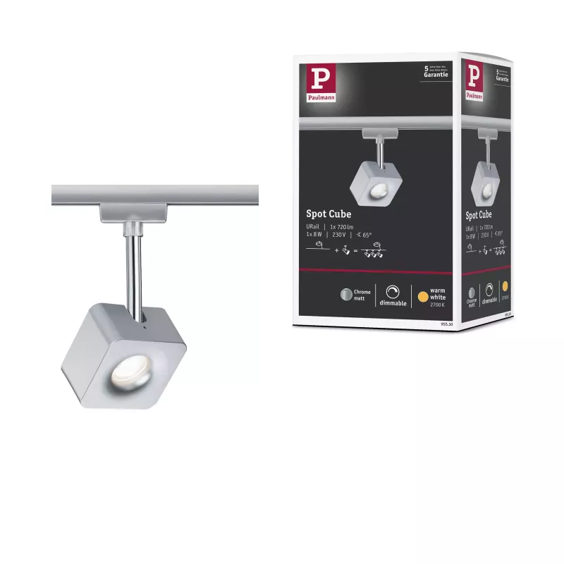 URail Spot sur rail Cube Spot individuel 540lm 8W 2700K gradable 230V