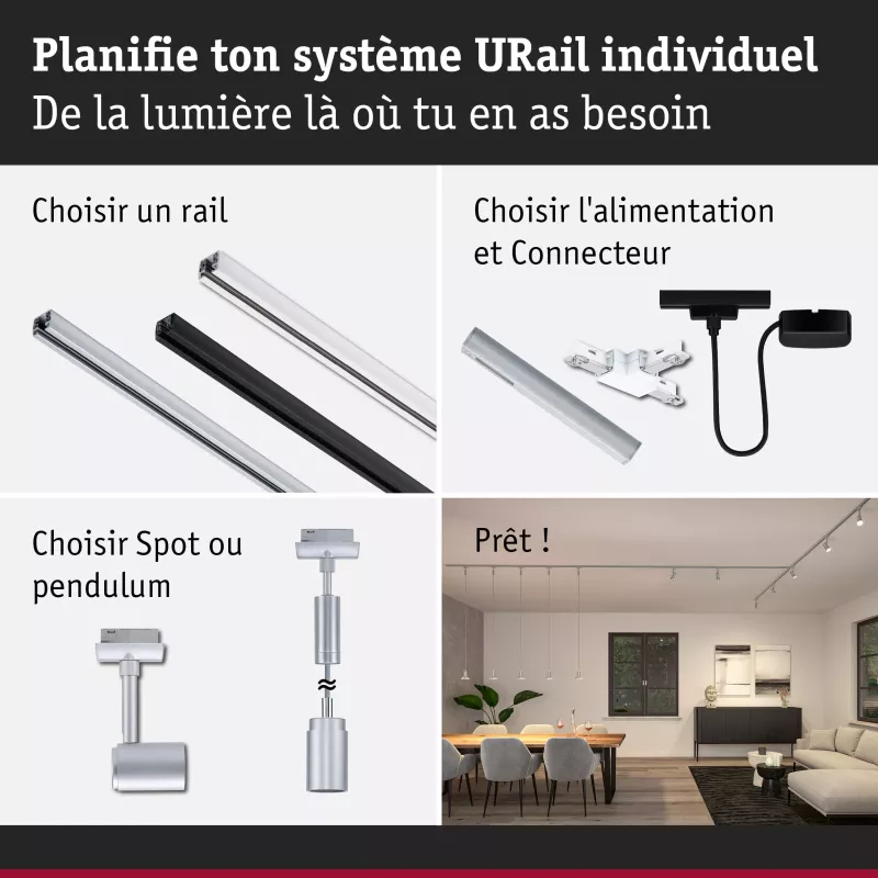URail Spot sur rail Runa Spot individuel GU10 max. 10W gradable 230V