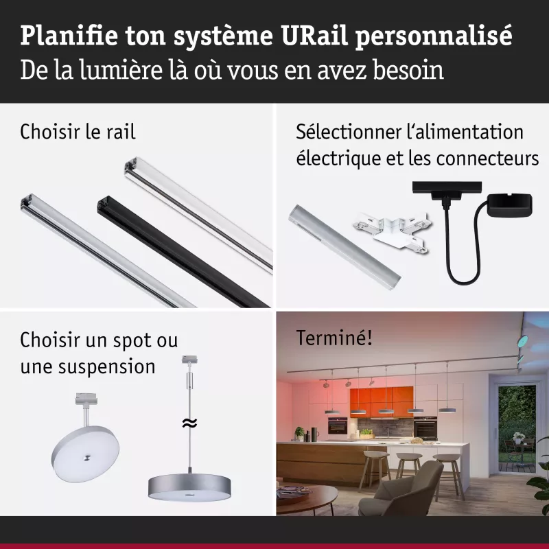 URail Spot sur rail Smart Home Zigbee 3.0 Hildor RGBW 500lm 7,5W RGBW+ gradable 230V PAULMANN 38 - Cimaise Tableau 