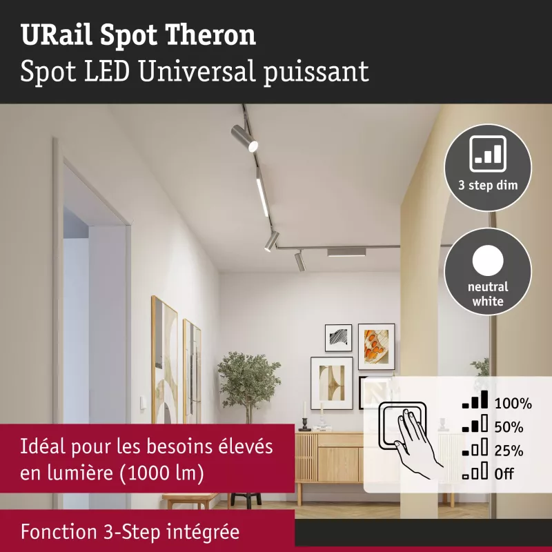 Foco para riel URail Theron, foco individual de 1100 lm, 11 W, 4000 K, regulable, 230 V