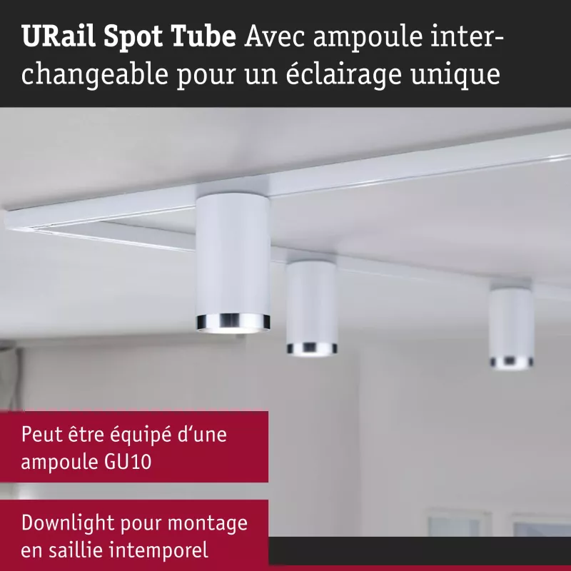 URail Spot sur rail Tube Spot individuel GU10 max. 10W gradable 230V PAULMANN 40 - Cimaise Tableau 