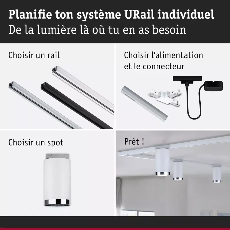 URail Spot on rail Tube Individual spot GU10 max. 10W dimmable 230V PAULMANN 42 - Cimaise Tableau 