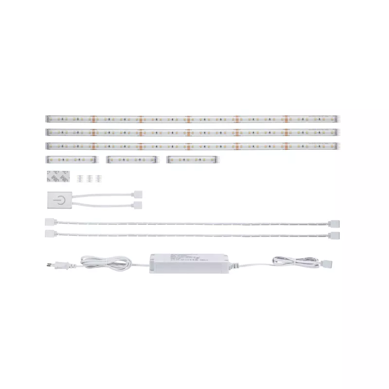 MaxLED 500 LED Streifen-Basisset für die Küche, 3 x 1,8 m beschichtet, 3 x 3,1 W / 3 x 0,6 W, 172 lm/ m , 2700 K, 20 VA - système d'accrochage et décoration