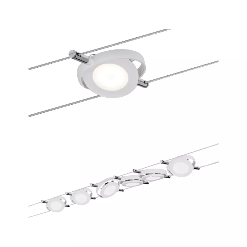 Système sur câbles LED RoundMac Kit de base 6x200lm 6x4,3W 2700K 230/12V Blanc dépoli - Paulmann